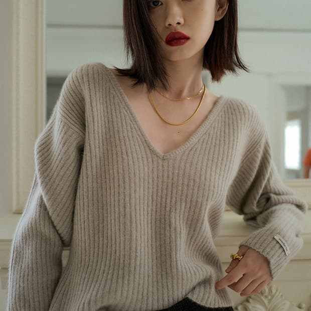 오버듀플레어 RACCOON VOLUME KNIT OAT GRAY