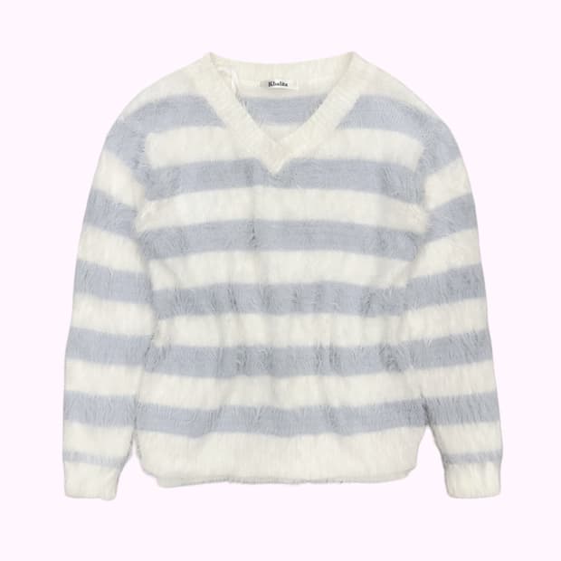 fluffy hairy blue stripe knit