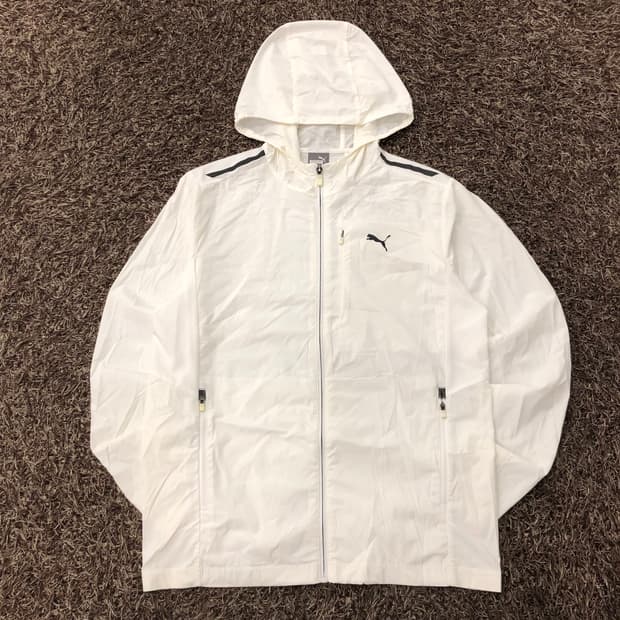 L 푸마 화이트 나일론 후드 바람막이 자켓