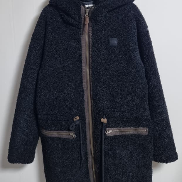 S (90) 노스페이스 블랙 플리스 후드 롱 집업 