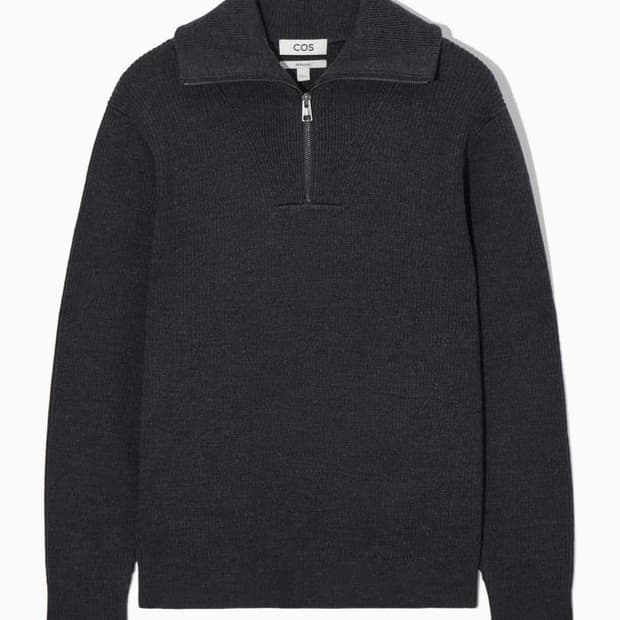 코스  울코튼 블렌드 하프 집 스웨터 L