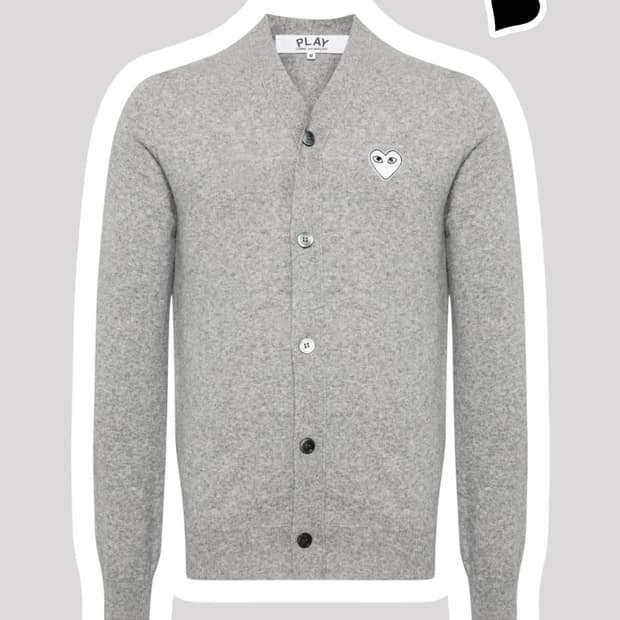 새상품급 꼼데가르송 화이트로고 그레이 가디건