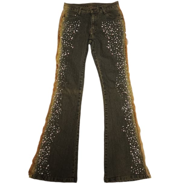 보헤미안 빈티지 웨스턴 퍼 테슬 스톤 부츠컷 팬츠