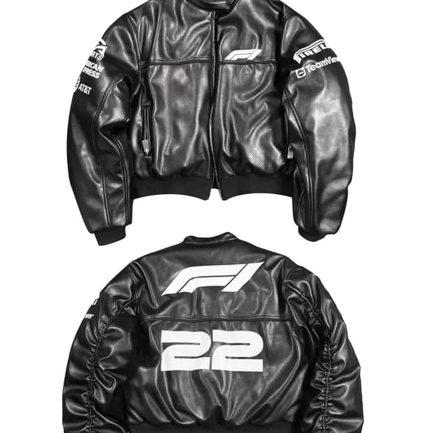 F1 Team Patch Faux Leather Bomber Jacket