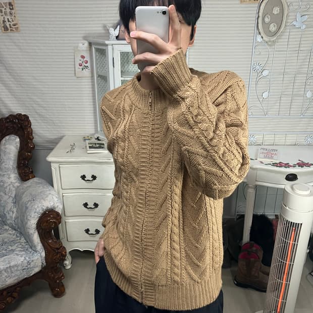 빈티지 베이직 꽈배기 니트 집업 845 y2k 스트릿 모리 갸루 일본빈티