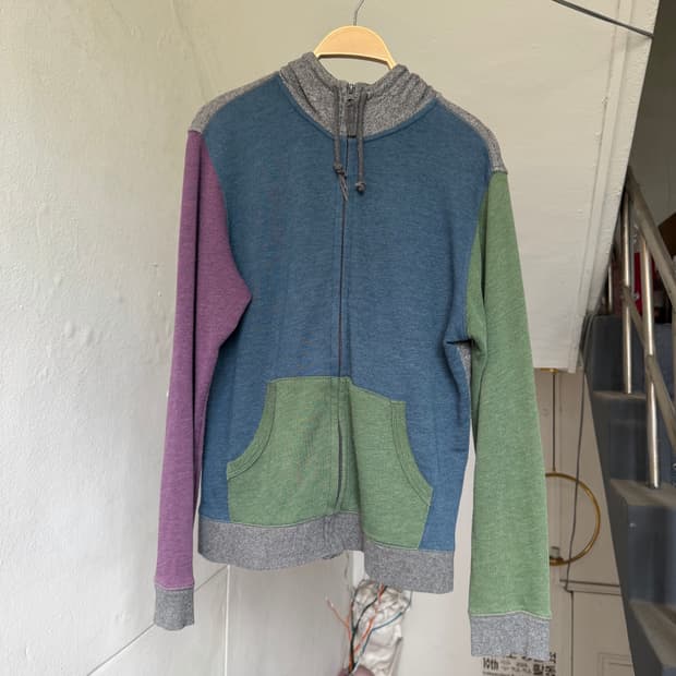 코튼 100% 빈티지 배색 후드집업