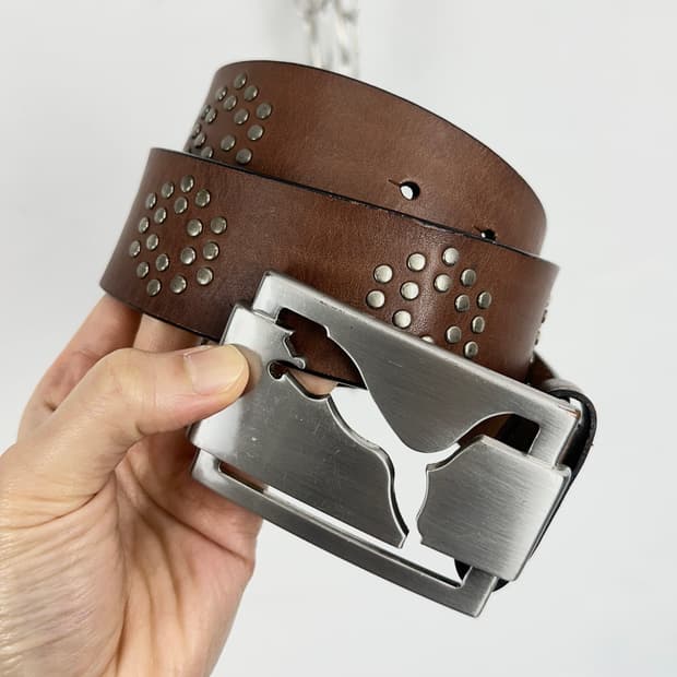 Puma stud brown leather belt