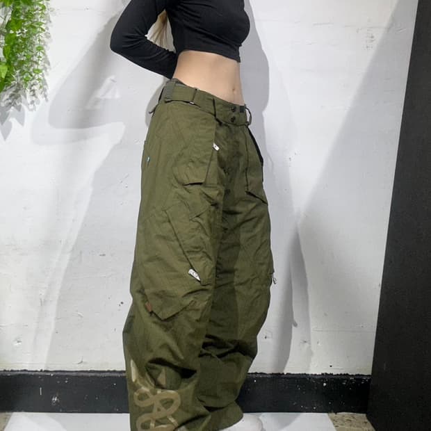 빈티지 Blue 카키 멀티 포켓 윈드스토퍼 스키 팬츠 보드 바지 XS