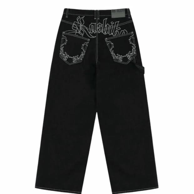 급처)카시코 자수 논페이드 데님 팬츠 블랙 S 미스치프 보헤미안서울 나체