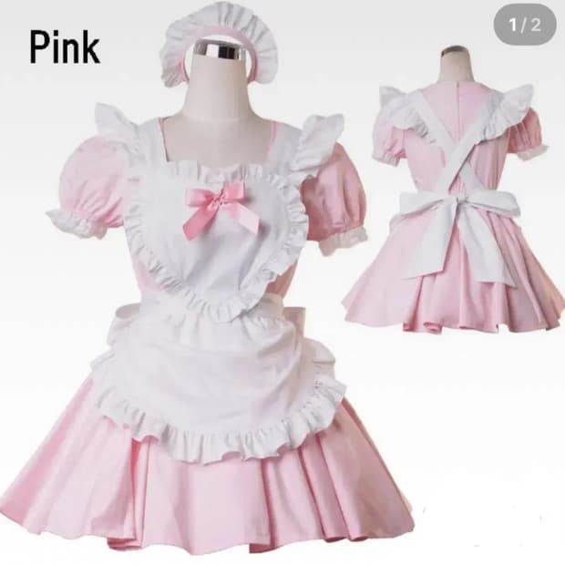 바디라인 핑크 하트 리본 메이드복 프릴 레이스 에이프런 앞치마 패티코트