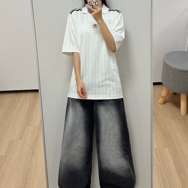아디다스 블록코어 화이트 풋볼 카라 티셔츠