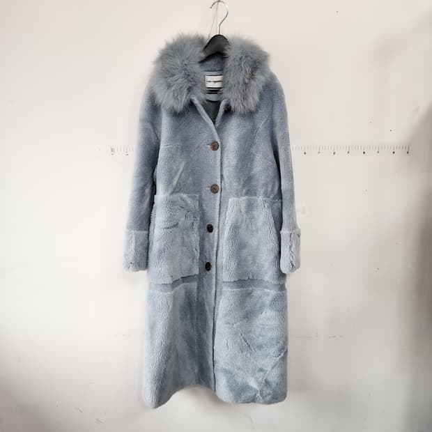 칼 라거펠트 퍼 칼라 롱 코트 블루