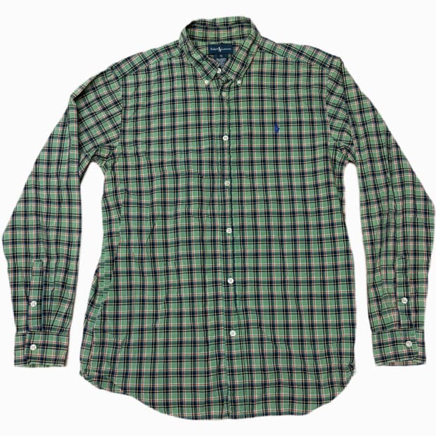 (이체시에눌) 일본 폴로 랄프로렌 그린 체크 네이비 로고 포인트 셔츠 