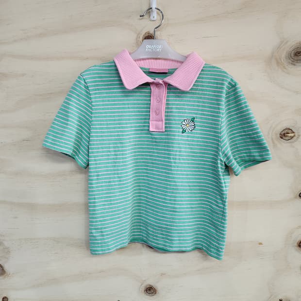 1167) CLUMPPY 스트라이프 카라 반팔티