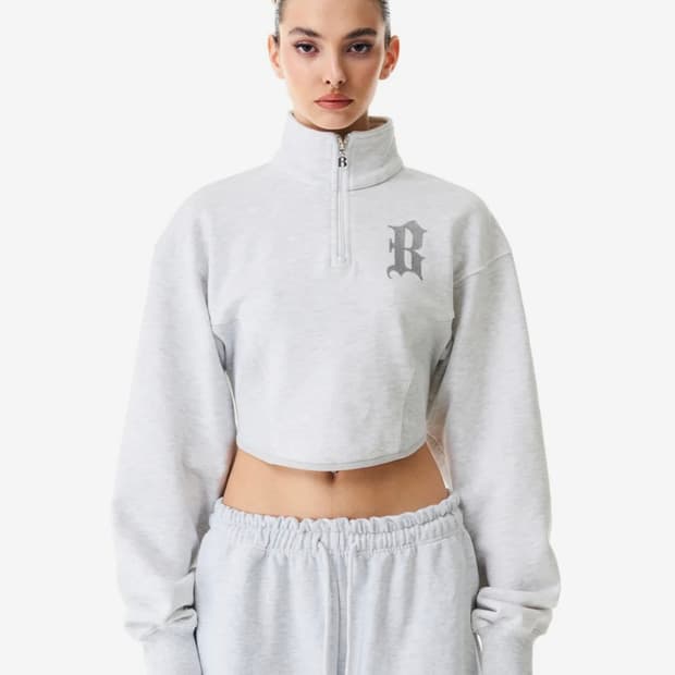 배디 크롭 반집업 맨투맨/그레이/m