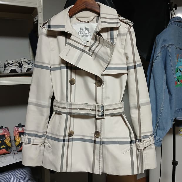 coach 코치 트렌치 코트 봄 자켓 체크 우먼 여성