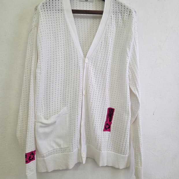 시스템 화이트 메쉬 브이넥 가디건 100