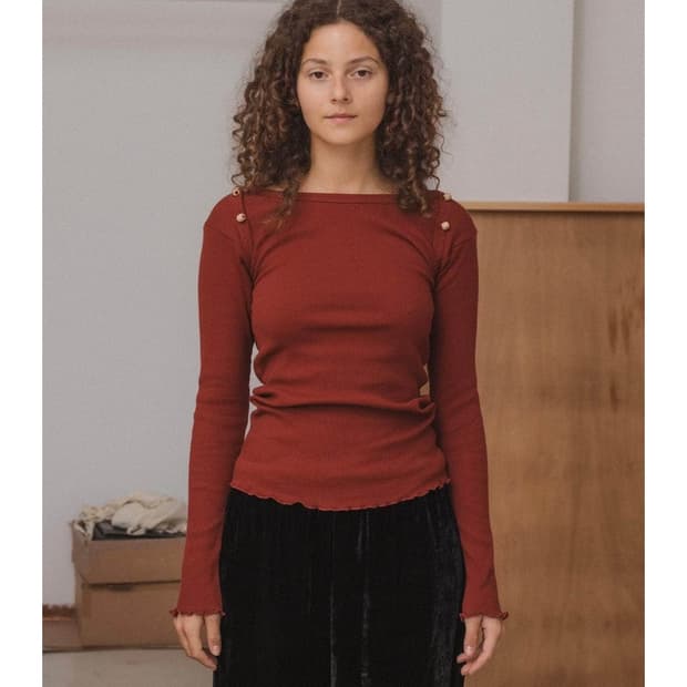 베이스레인지 disc long sleeve tee - burgundy