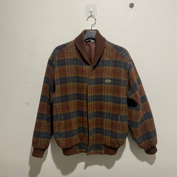 라코스테 체크 울 봄버 자켓