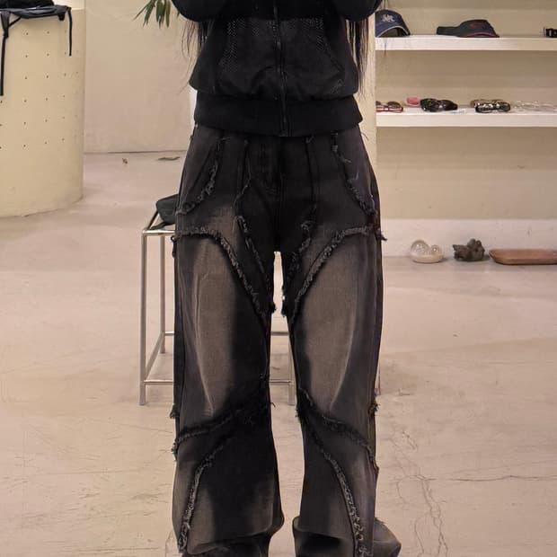 빈티지 흑청 워싱 스티치 데님 팬츠 U690