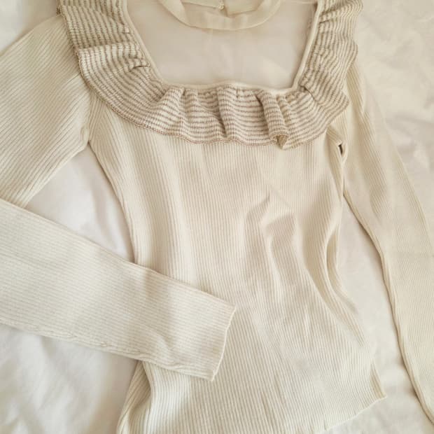 Ivory Square-Neck Ruffle Knit Top