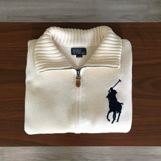 폴로 빅포니 니트집업 아이보리