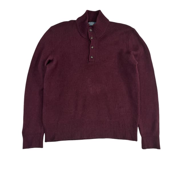 폴로 랄프로렌 버건디 헤리넥 메리노 울 니트