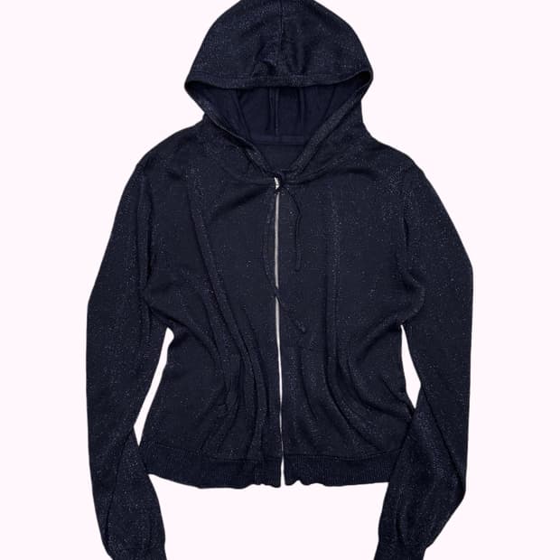glitter navy knit hood zip-up