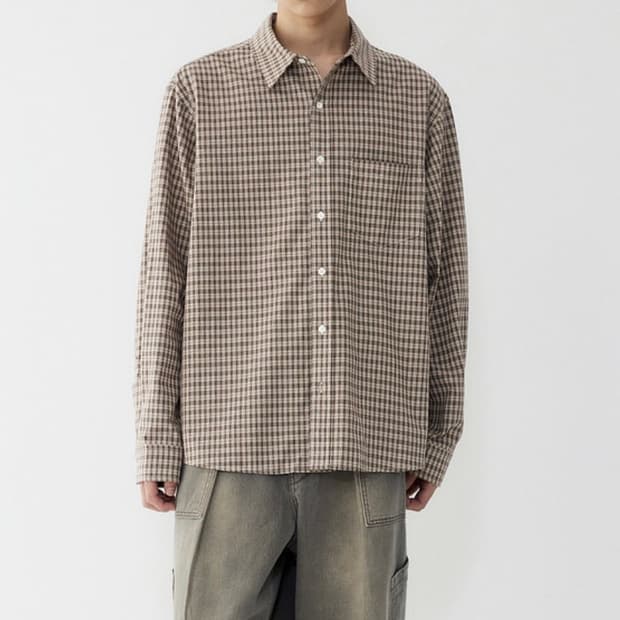 [M] 스튜디오톰보이 레귤러핏 스몰 체크 셔츠 카키