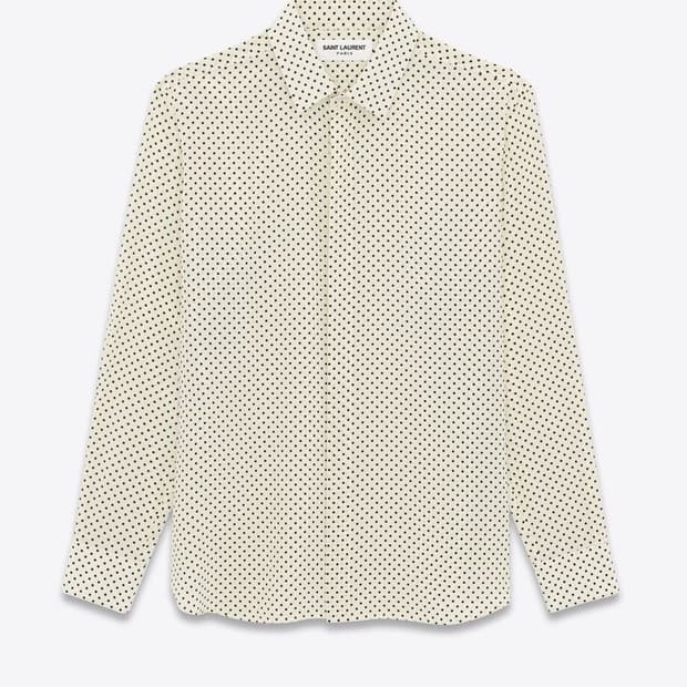 [BTS 지민님 착용] 생로랑 23AW 크레페 실크 폴카 닷 셔츠