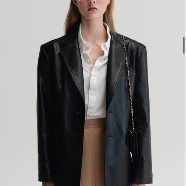 던스트 유니섹스 2버튼 비건 레더 블레이저 블랙 / s