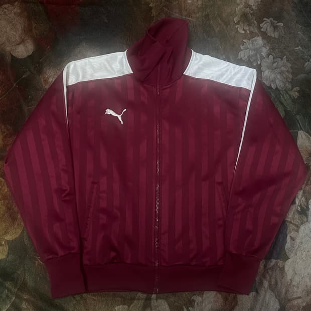 푸마 화이트 사이드라인 버건디스트라이프트랙탑져지 L