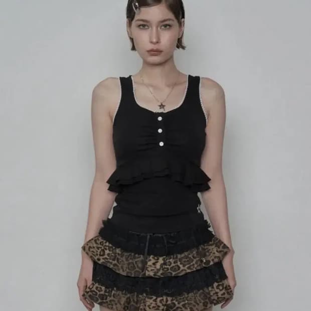 셋업이엑스이 TUTU MIX SKIRT PANTS / LEOPARD