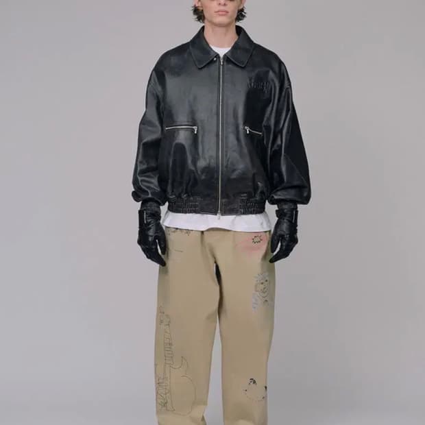 [M] STU X HANK 엠보 레더 자켓 블랙 행크 STU OFFICE