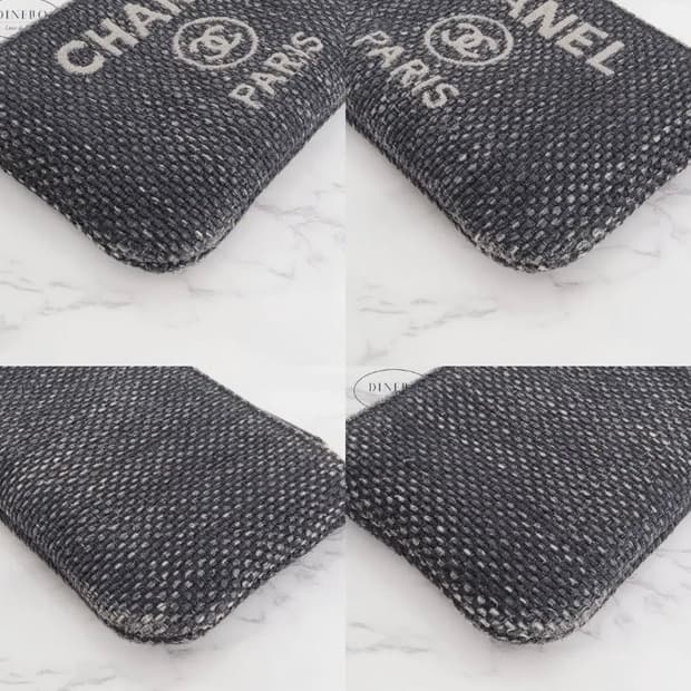 [정품 급매 ] 샤넬 트위드 로고 패브릭 그레이 파우치