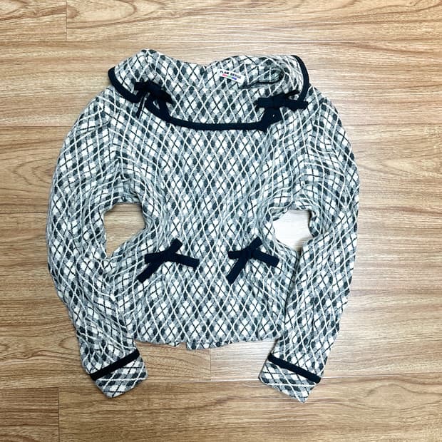 빈티지 체크 리본 긴팔 티셔츠 자켓 히메갸루 로걀 라떼 히메카지 달천깔