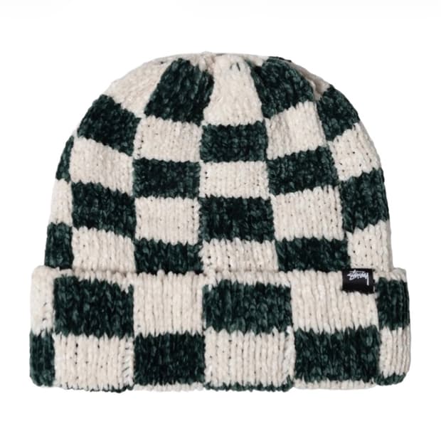 스투시 크로쉐 체커드 비니 그린