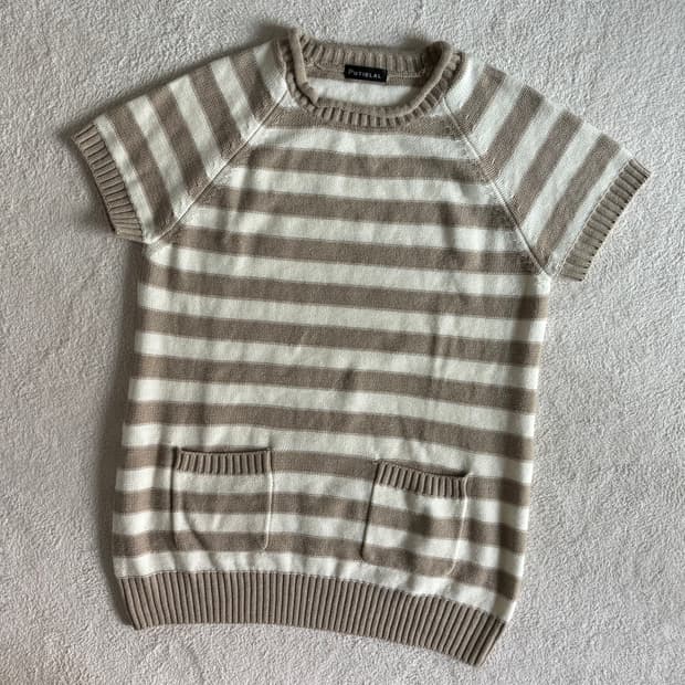 일본빈티지 모리걸 스트라이프 반팔 니트 탑