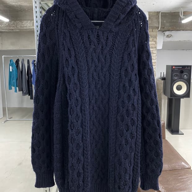 언유즈드 알파카 울 케이블 니트 후디