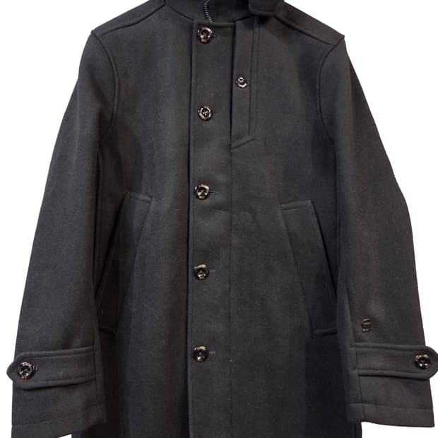 G-SYAR 검정색 하이넥 모직 코트(XS)