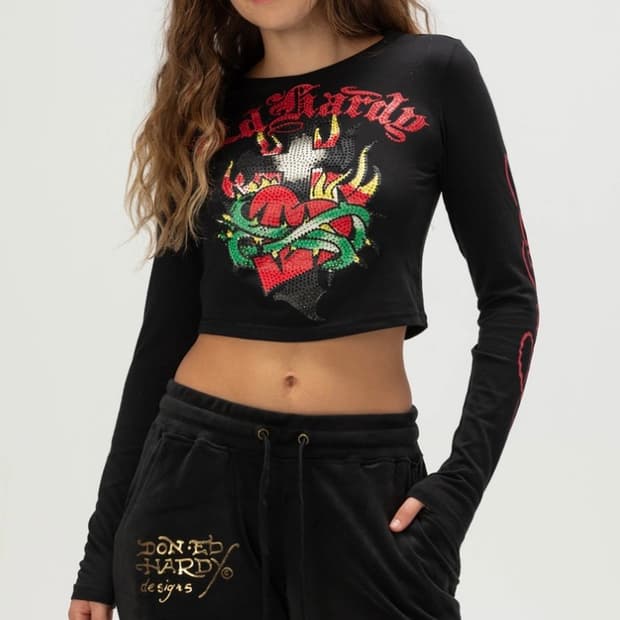 [새제품] 에드하디 블랙 롱슬리브 크롭탑