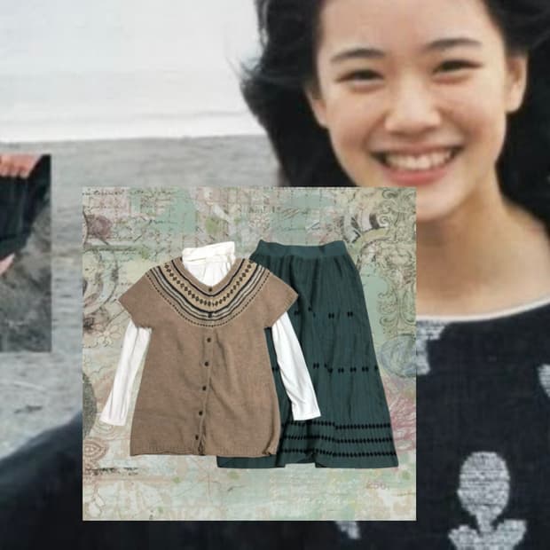 빈티지 아오이유우 모리걸 코디세트 (니트, 긴팔, 스커트)