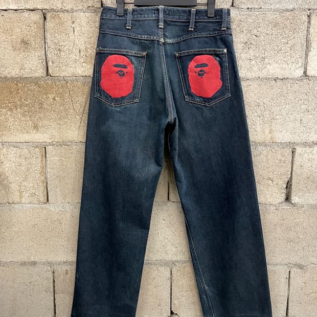 베이프 사루 헤드 데님 팬츠