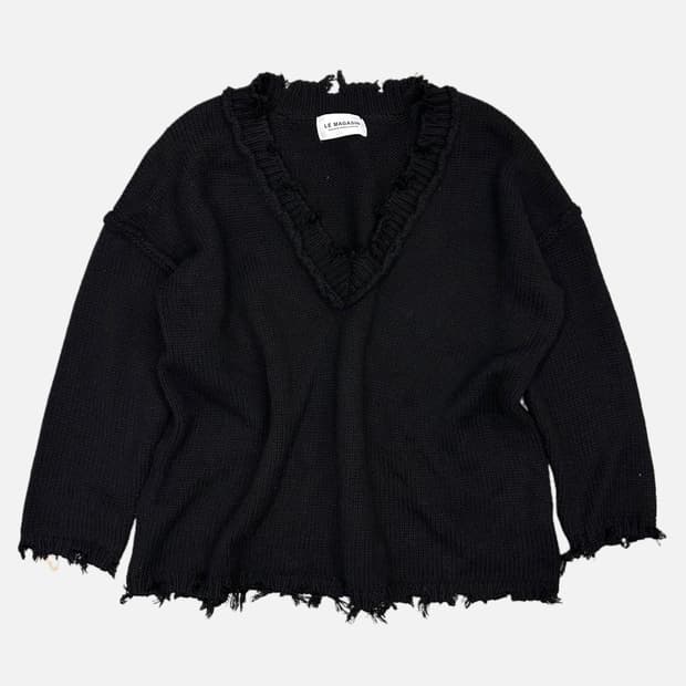 distressed black v-neck knit