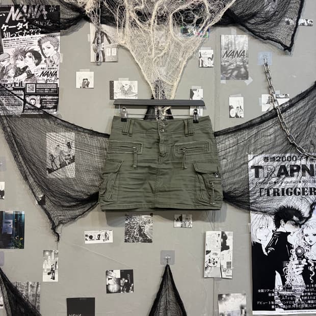 00's Grunge cargo military Mini Skirt