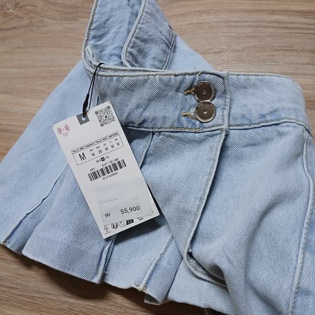 ZARA 자라 연청 플리츠 치마 반바지 스커트 데님