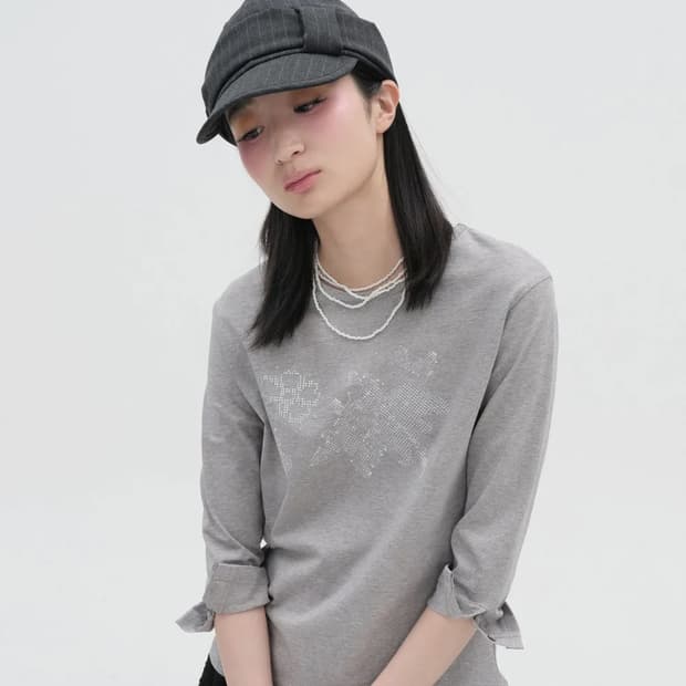 타입서비스 웹 버튼 커브드 티 7부티 그레이