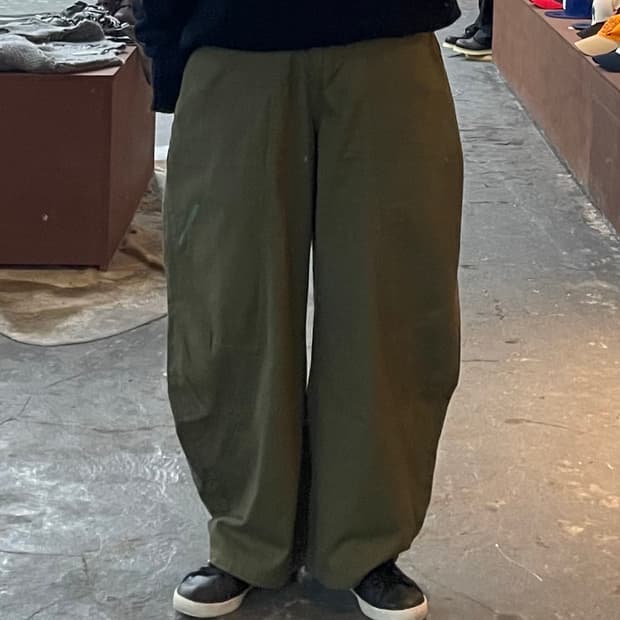 빈티지 올리브 그린 코튼 벌룬핏 팬츠 H658