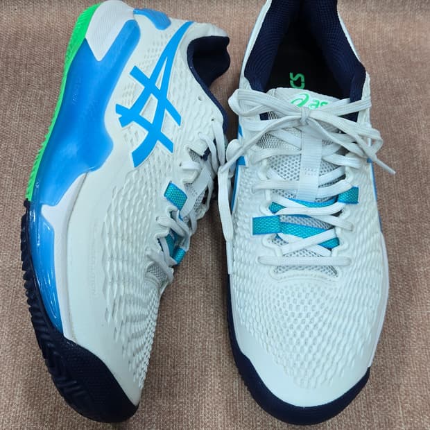 아식스 270mm- 상태최상 젤 레졸루션 9 화이트 아쿠아 테니스화 