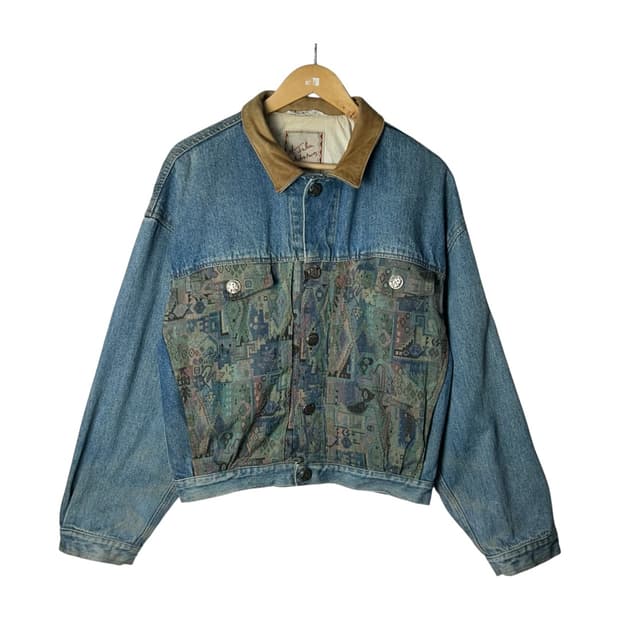 [VTG] 빈티지 아메리칸 인디언 레더 카라 데님자켓